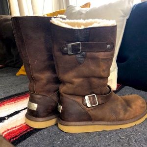UGG Kensington boots, tall, brown, fur lined, size 9